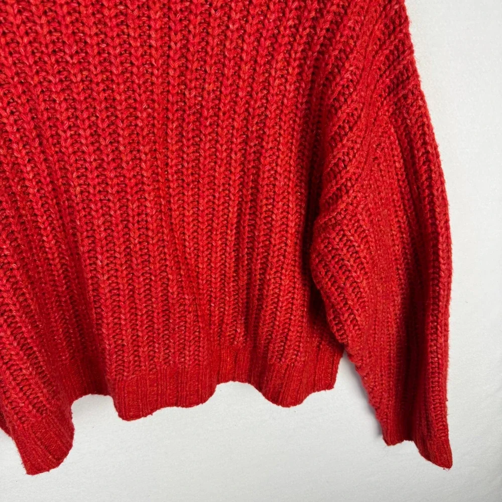 American Eagle Red Chunky Ribbed Knit Cropped Sweater Womens‎ XL Vibrant